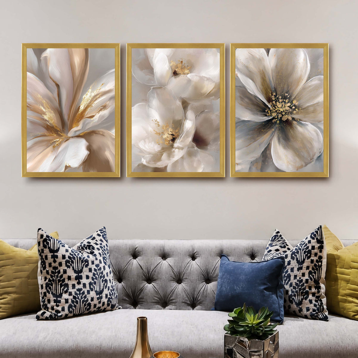 White Floral Gallery Wall Set of 3 - 18 x 24 Inches – Asha Art Studio – Image 4