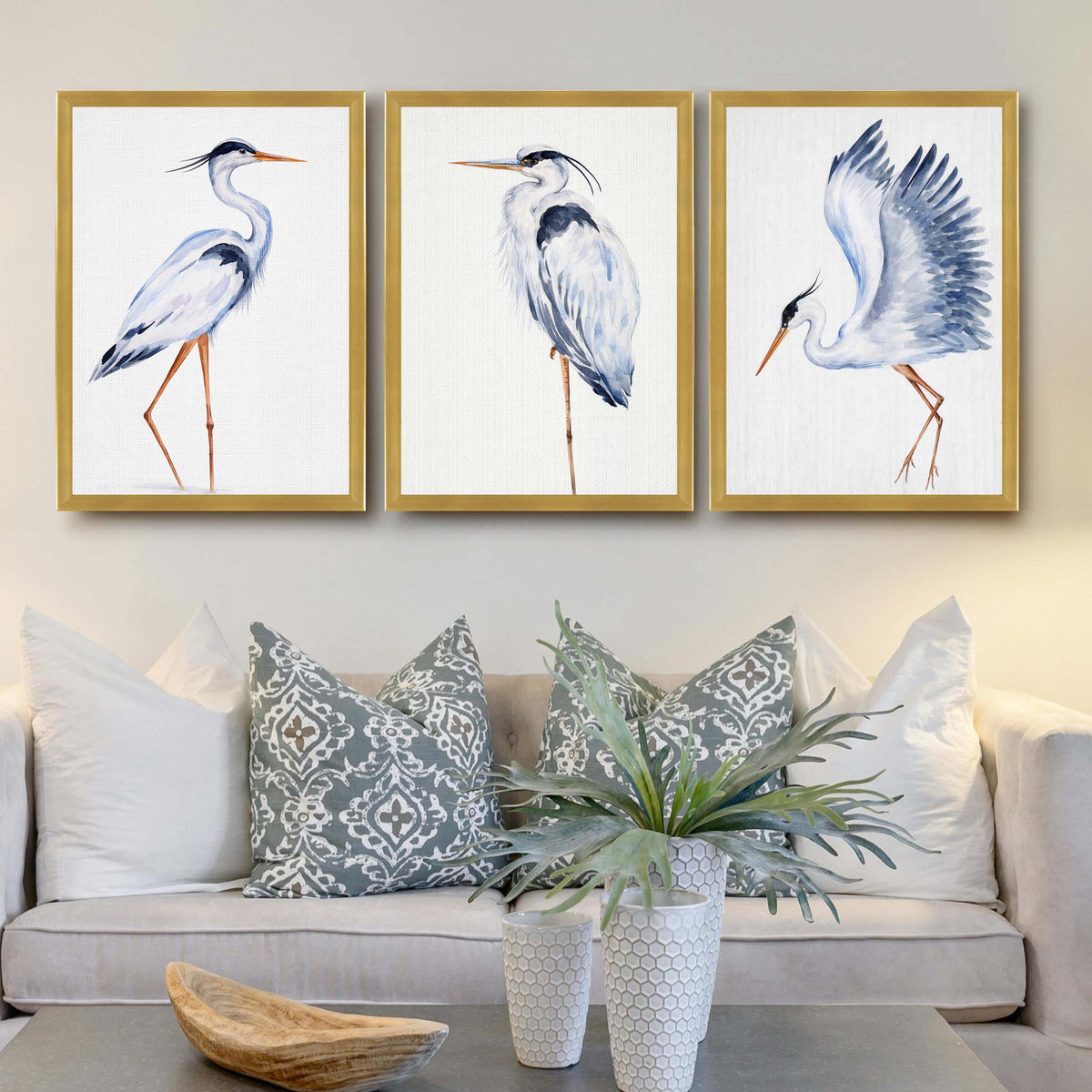 Heron Bird Gallery Wall Canvas Artwork Set of 3 - 18 x 24 Inches – Asha Art Studio – Image 4