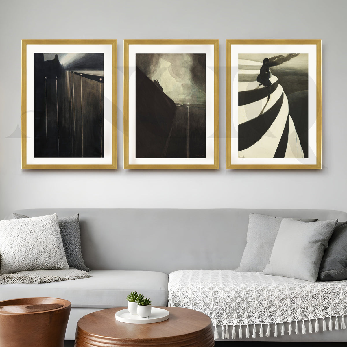 Moody Abstract Noir Gallery Wall – Set of 3 Contemporary Artworks - 18 x 24 Inches – Asha Art Studio – Image 4