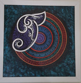 Sacred Spiral – Ivory Om Mandala on Midnight Teal | Original Hand-Painted Canvas