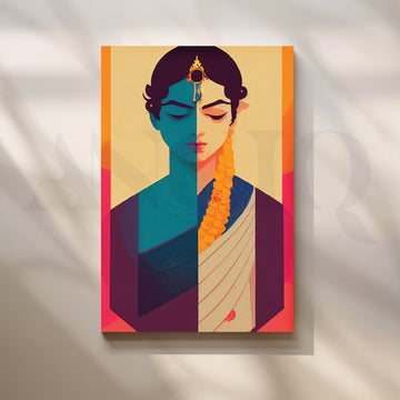 Split-Color Sari Muse Canvas Painting for Living Room – Asha Art Studio