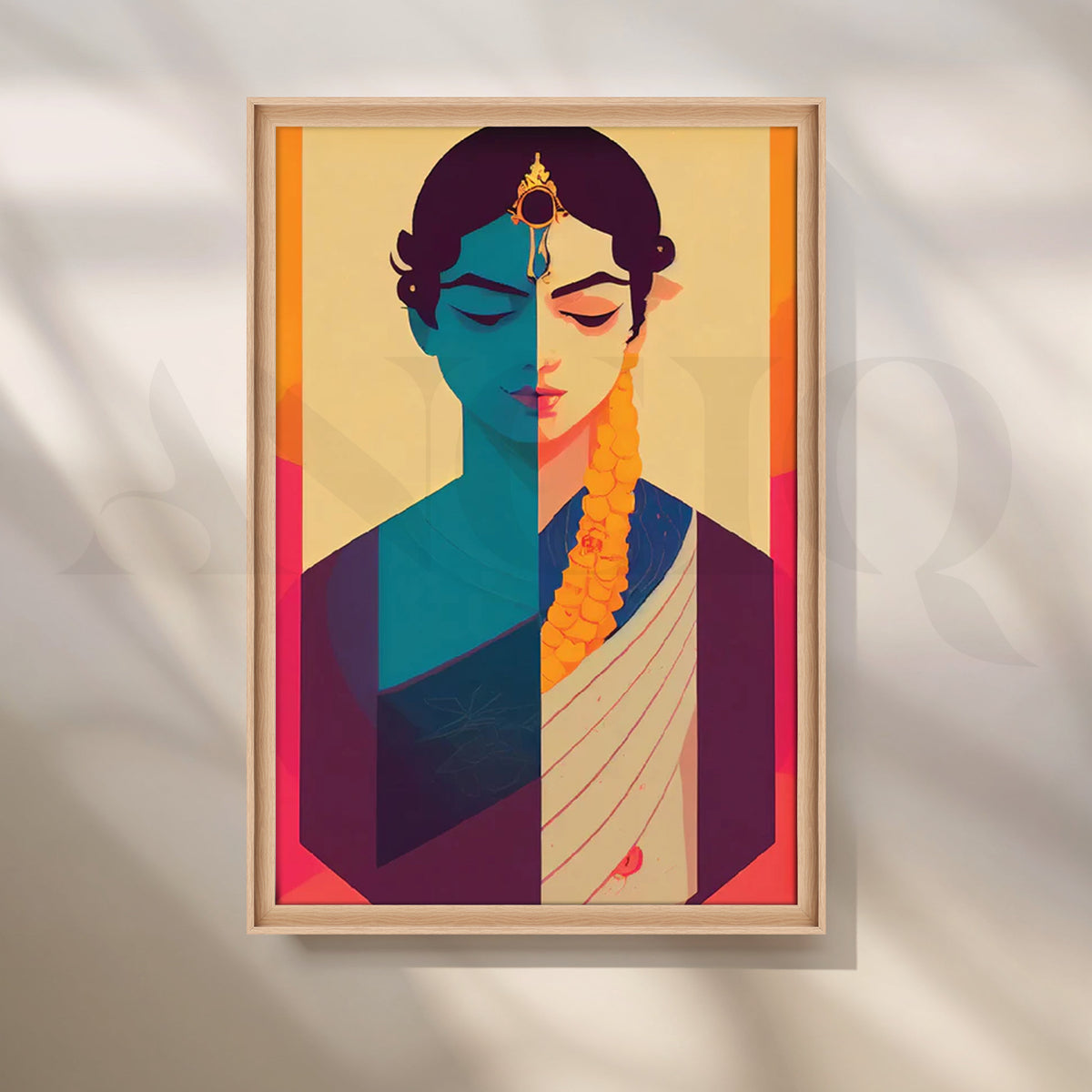 Split-Color Sari Muse Canvas Painting for Living Room – Asha Art Studio – Image 5