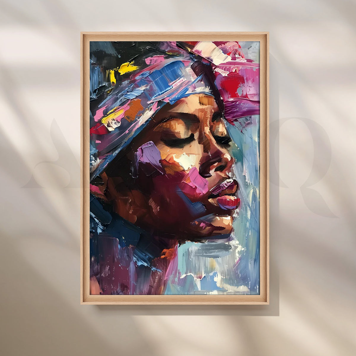 Afro Muse in Magenta Canvas Painting for Living Room – Asha Art Studio – Image 5