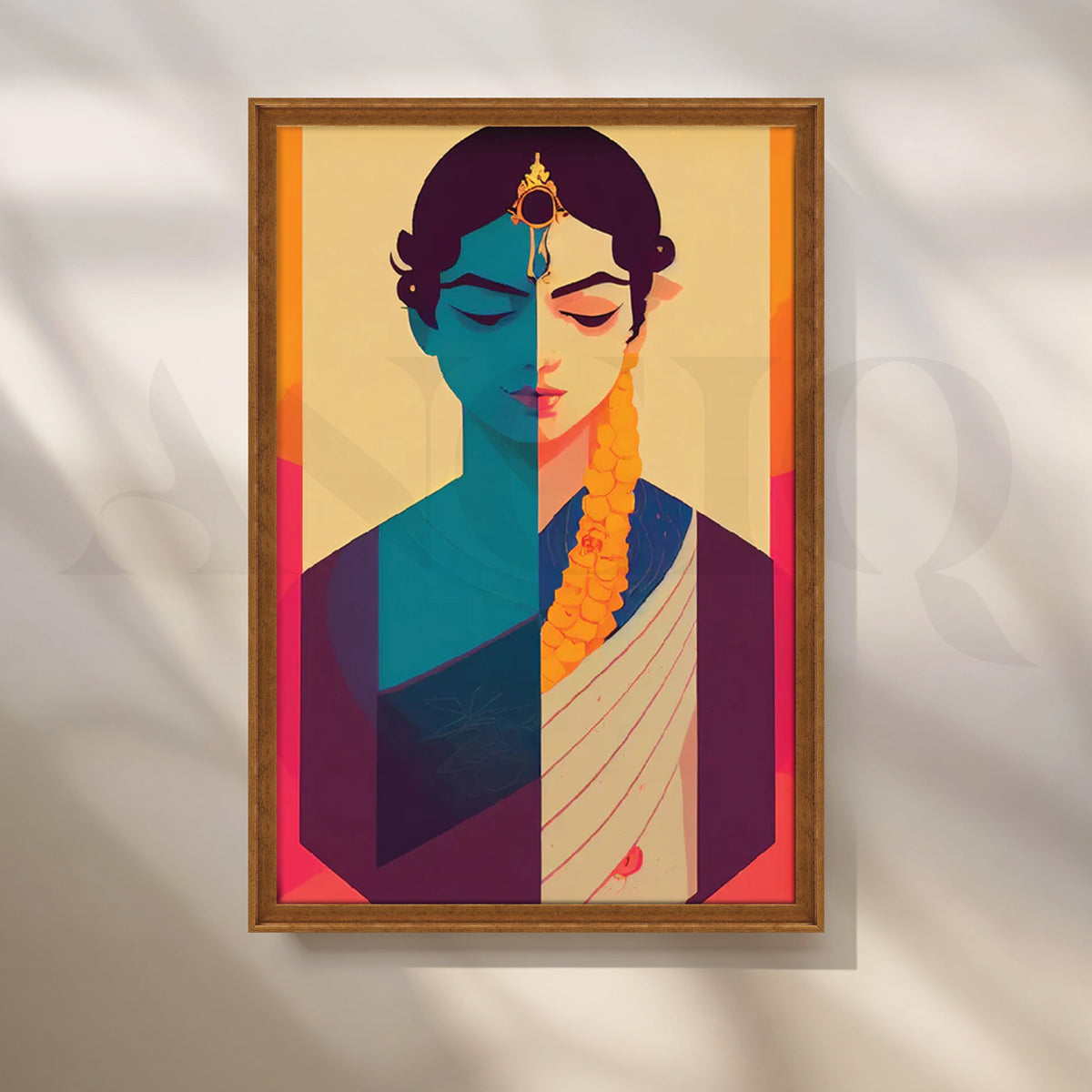 Split-Color Sari Muse Canvas Painting for Living Room – Asha Art Studio – Image 6