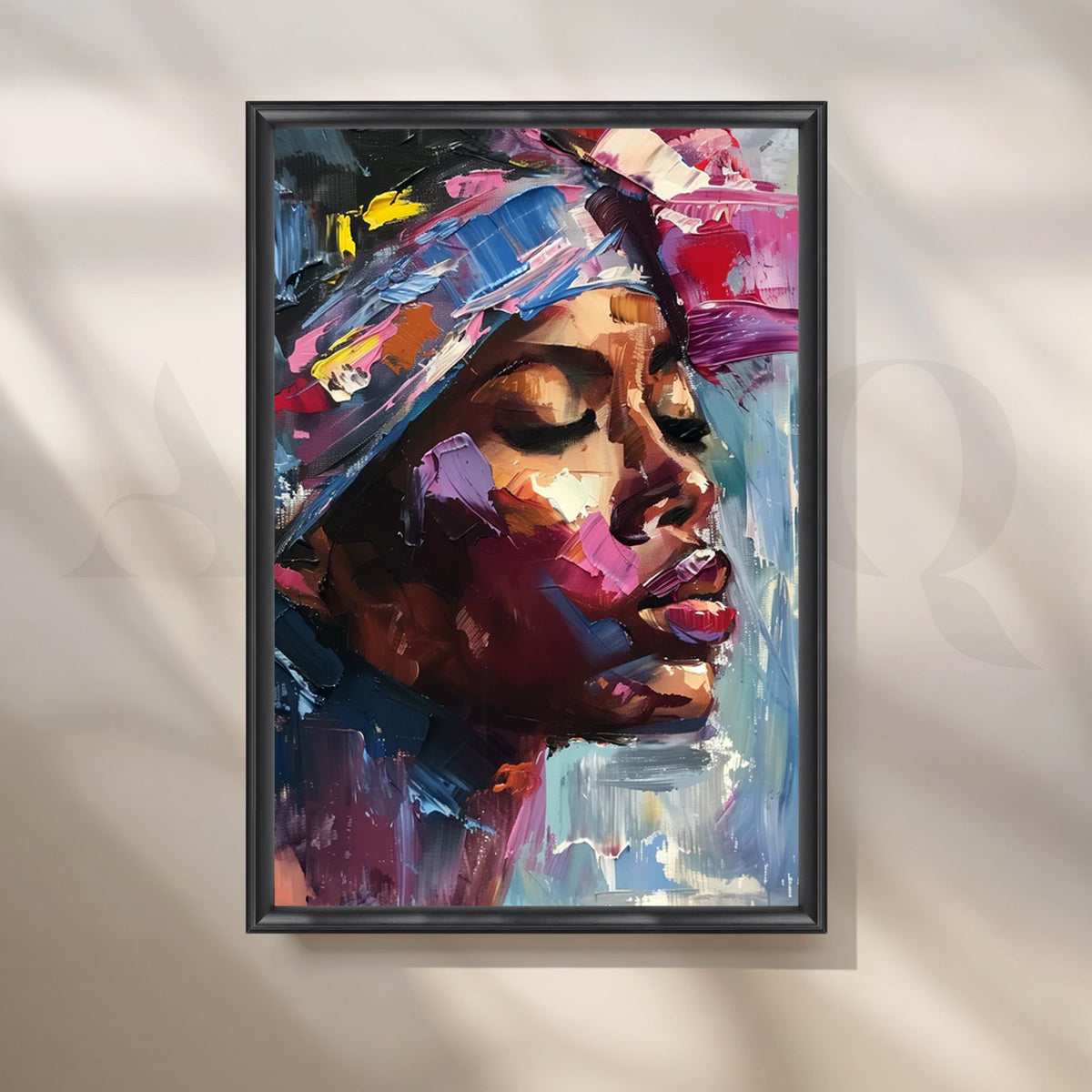 Afro Muse in Magenta Canvas Painting for Living Room – Asha Art Studio – Image 3
