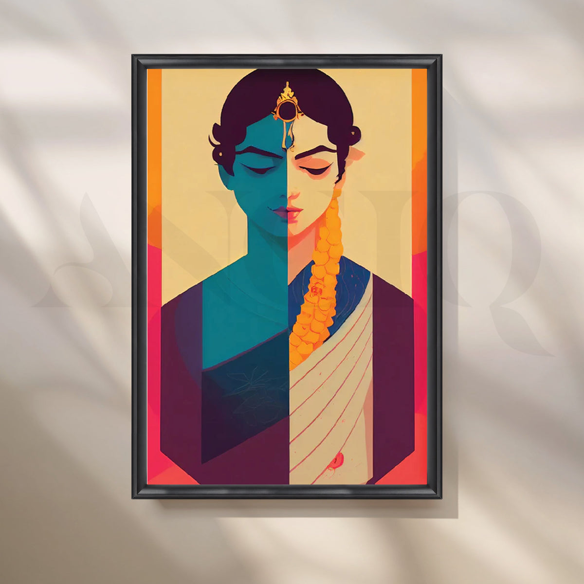 Split-Color Sari Muse Canvas Painting for Living Room – Asha Art Studio – Image 3