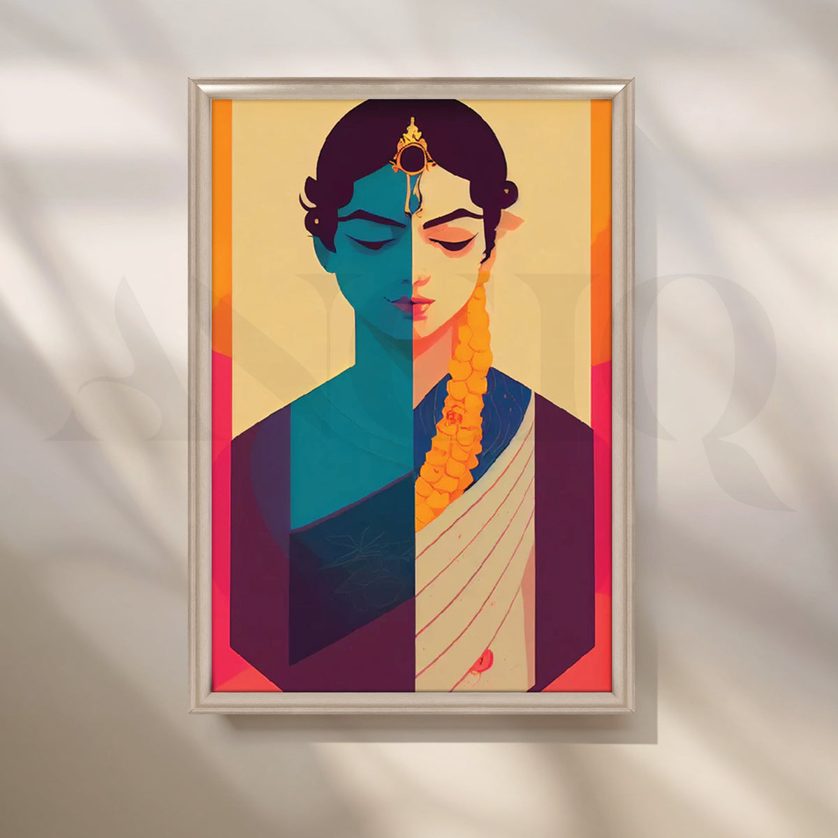 Split-Color Sari Muse Canvas Painting for Living Room – Asha Art Studio – Image 4