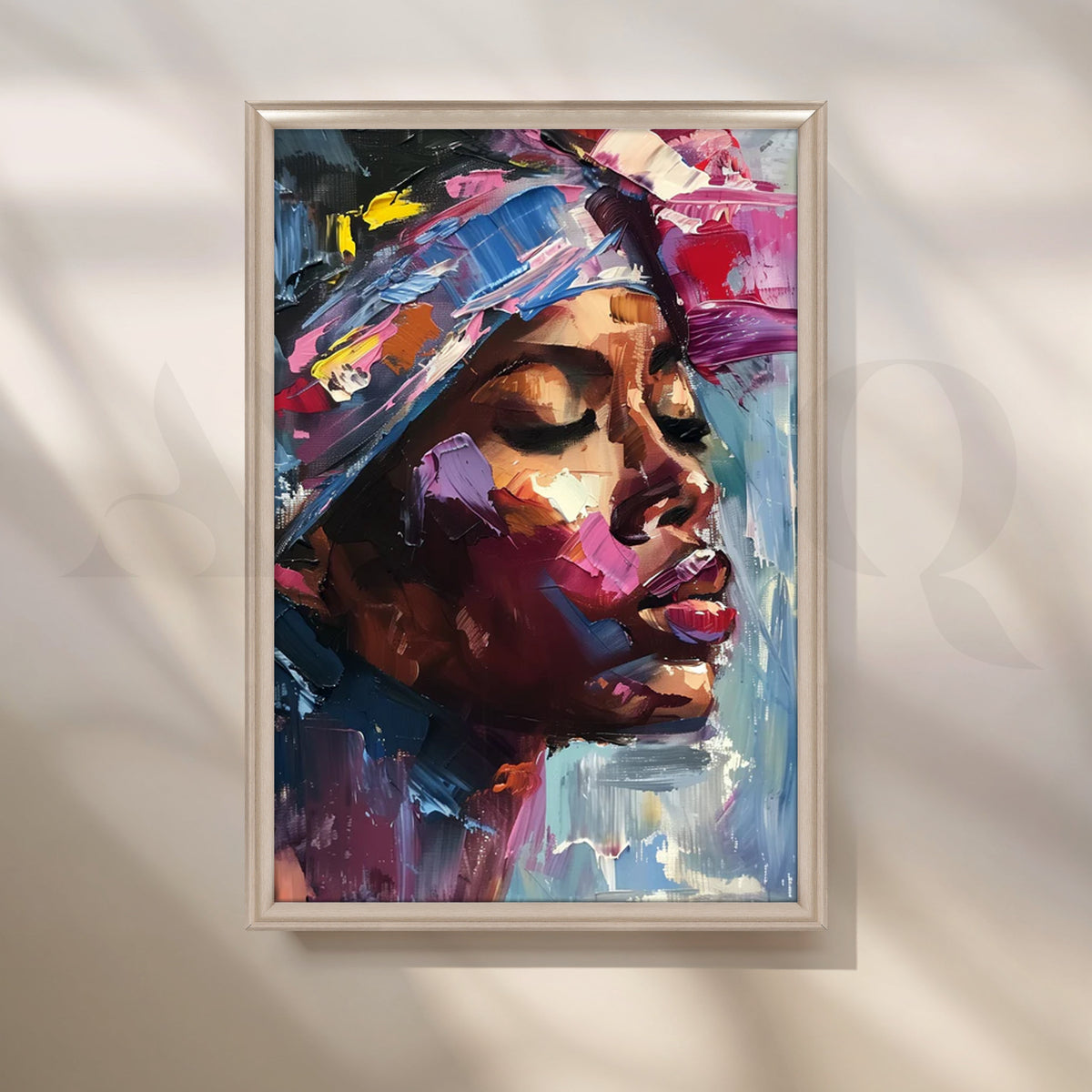Afro Muse in Magenta Canvas Painting for Living Room – Asha Art Studio – Image 4