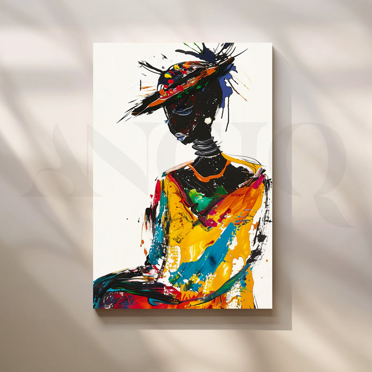 Golden Mask Reverie Canvas Painting for Modern Living Room – Asha Art Studio