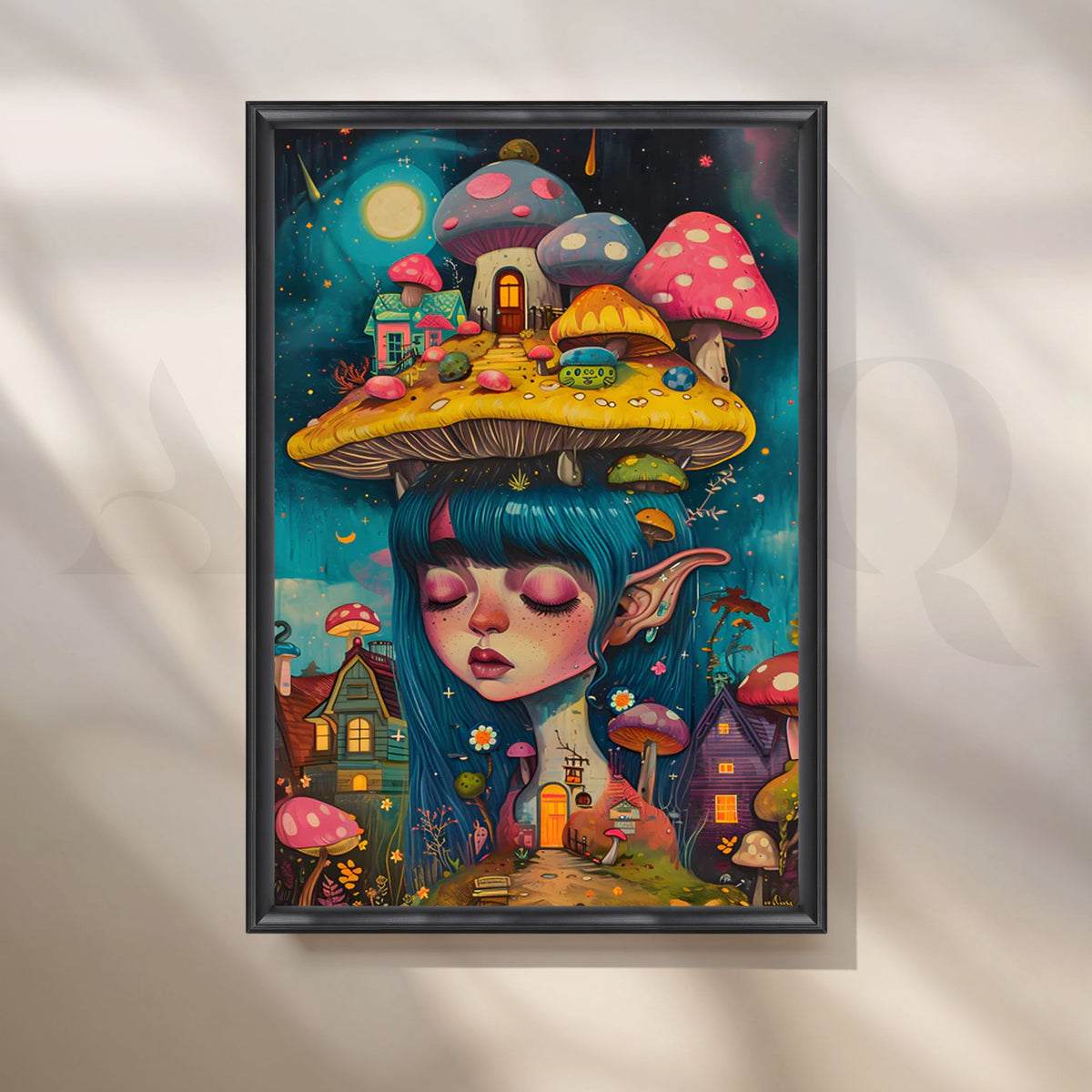 Mushroom Village Dreamer Canvas Painting for Bedroom/Creative Studio – Asha Art Studio – Image 3
