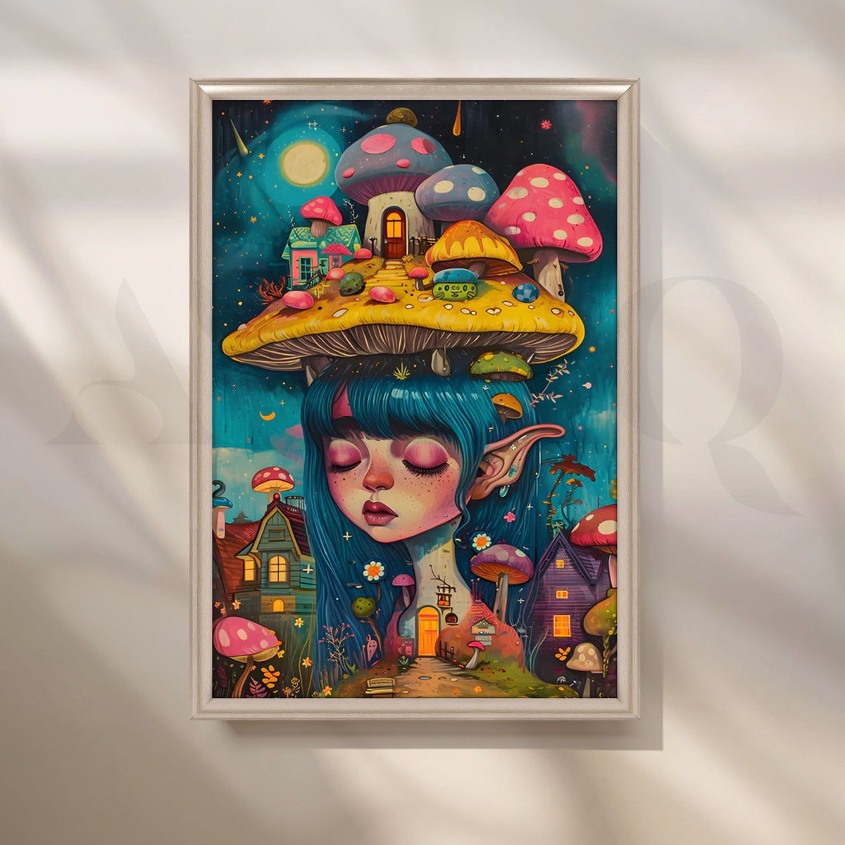 Mushroom Village Dreamer Canvas Painting for Bedroom/Creative Studio – Asha Art Studio – Image 4