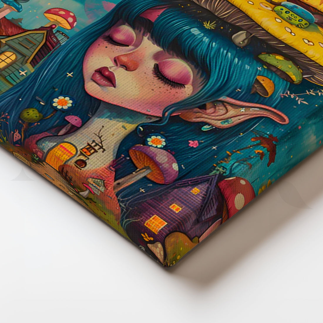 Mushroom Village Dreamer Canvas Painting for Bedroom/Creative Studio – Asha Art Studio