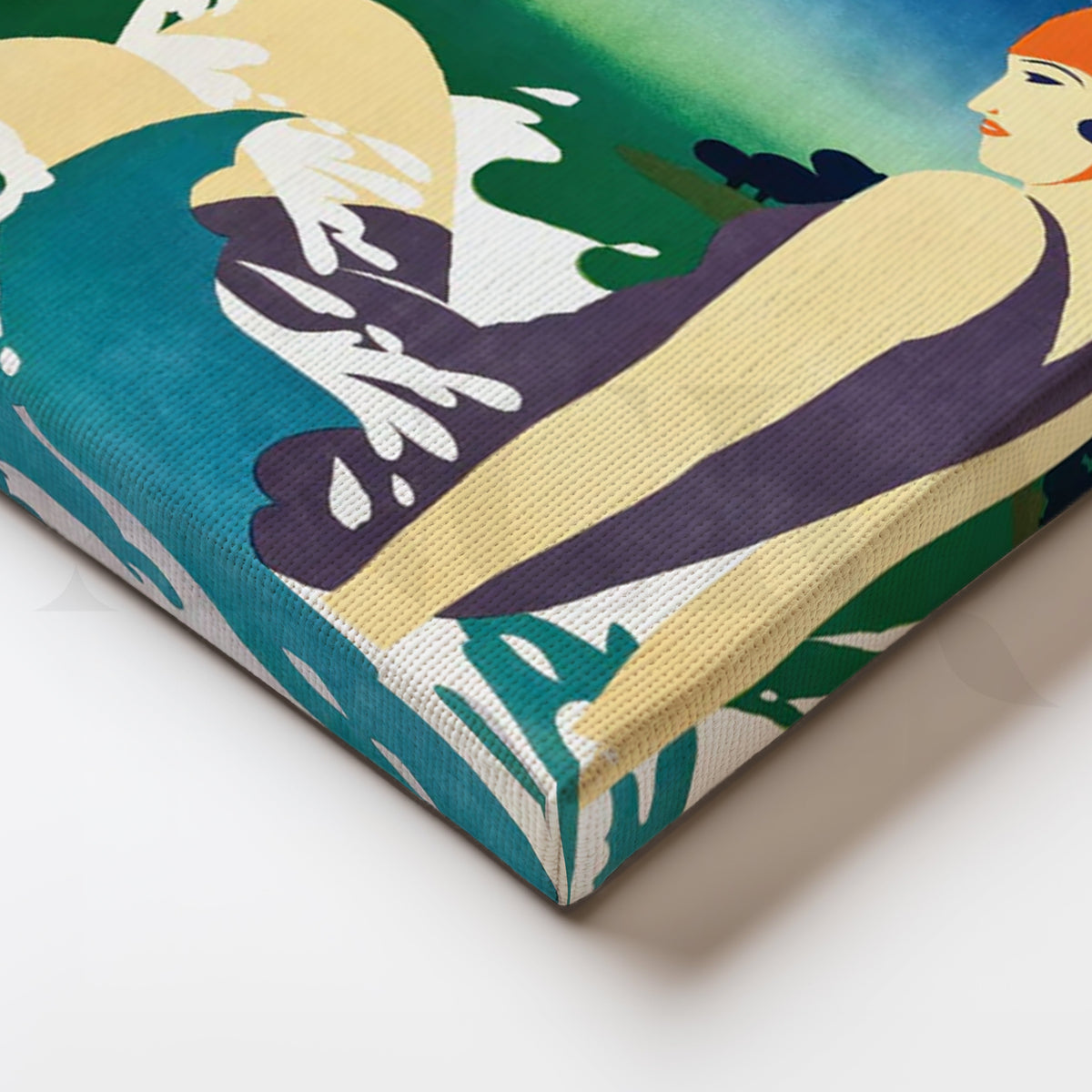 Fuji Summer Swimmer Canvas Painting for Coastal Living Room & Bathroom – Asha Art Studio – Image 2