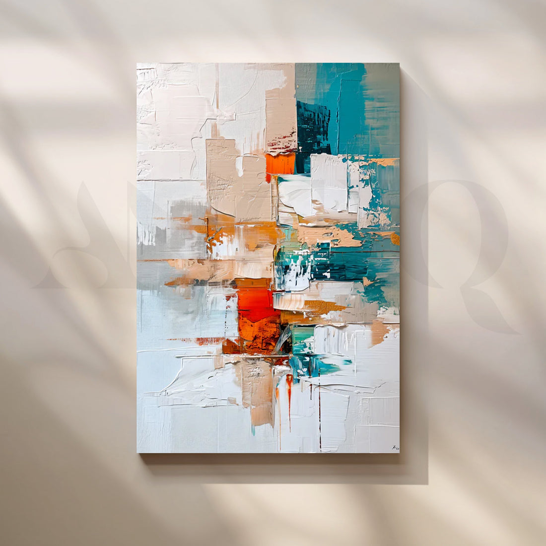 Teal & Ember Abstraction Canvas Painting for Living Room – Asha Art Studio