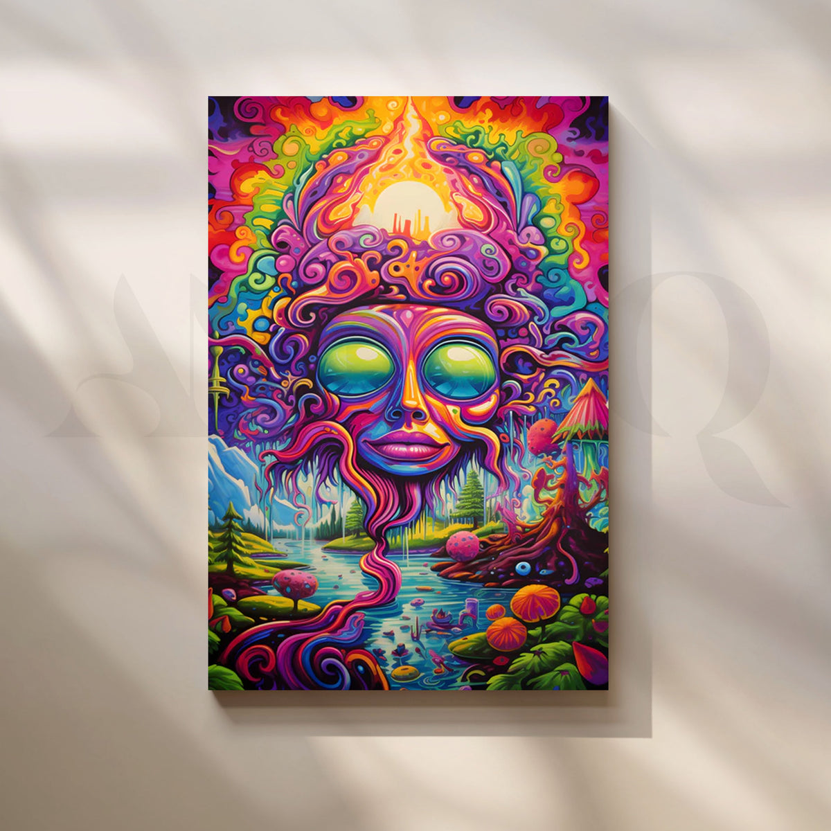 Psychedelic River Goddess Canvas Painting for Gaming Room/Creative Studio – Asha Art Studio