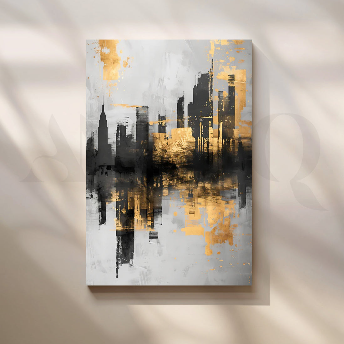 Gilded Skyline Canvas Painting for Home Office – Asha Art Studio