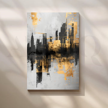 Gilded Skyline Canvas Painting for Home Office – Asha Art Studio