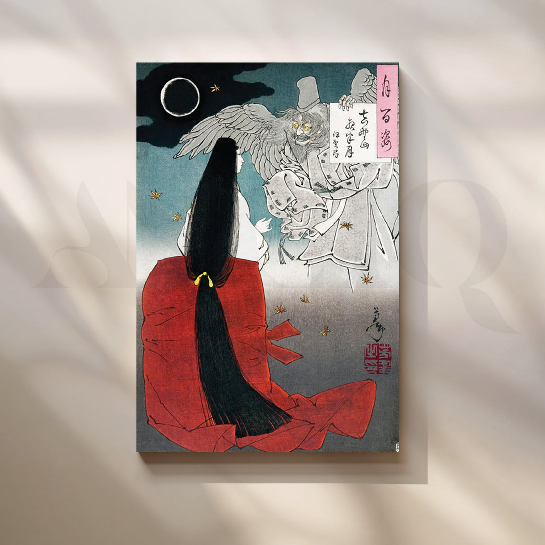 Moonlit Yokai Encounter Canvas Painting for Living Room & Study – Asha Art Studio