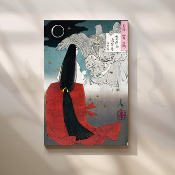 Moonlit Yokai Encounter Canvas Painting for Living Room & Study – Asha Art Studio