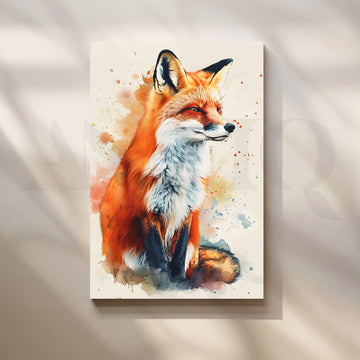 Crimson Fox Watercolor Canvas Painting for Living Room – Asha Art Studio