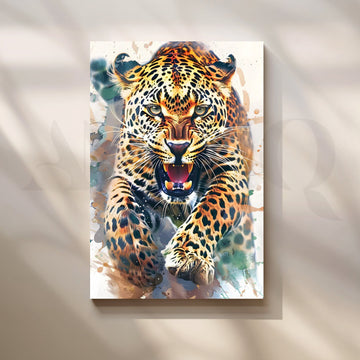 Charging Leopard Canvas Painting for Game Room – Asha Art Studio