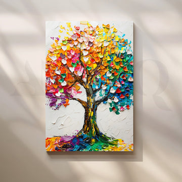 Rainbow Impasto Tree’ Canvas Painting for Living Room – Asha Art Studio