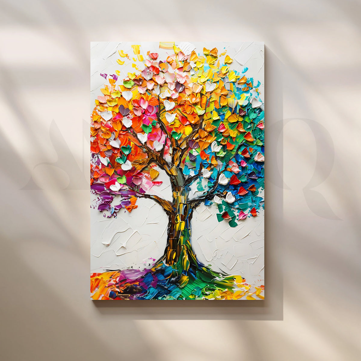 Rainbow Impasto Tree’ Canvas Painting for Living Room – Asha Art Studio