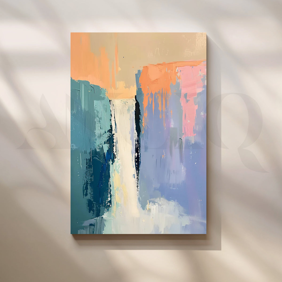Cascade Calm Waterfall Abstract Canvas Painting for Spa Bathrooms – Asha Art Studio