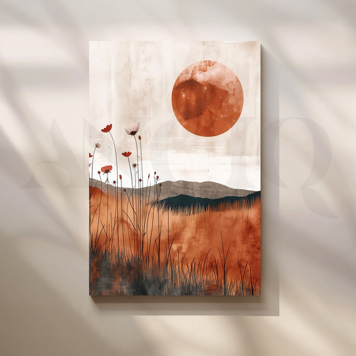 Terracotta Sunfield’ Canvas Painting for Living Room – Asha Art Studio