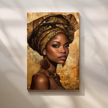 Golden Headdress Muse Canvas Painting for Living Room – Asha Art Studio