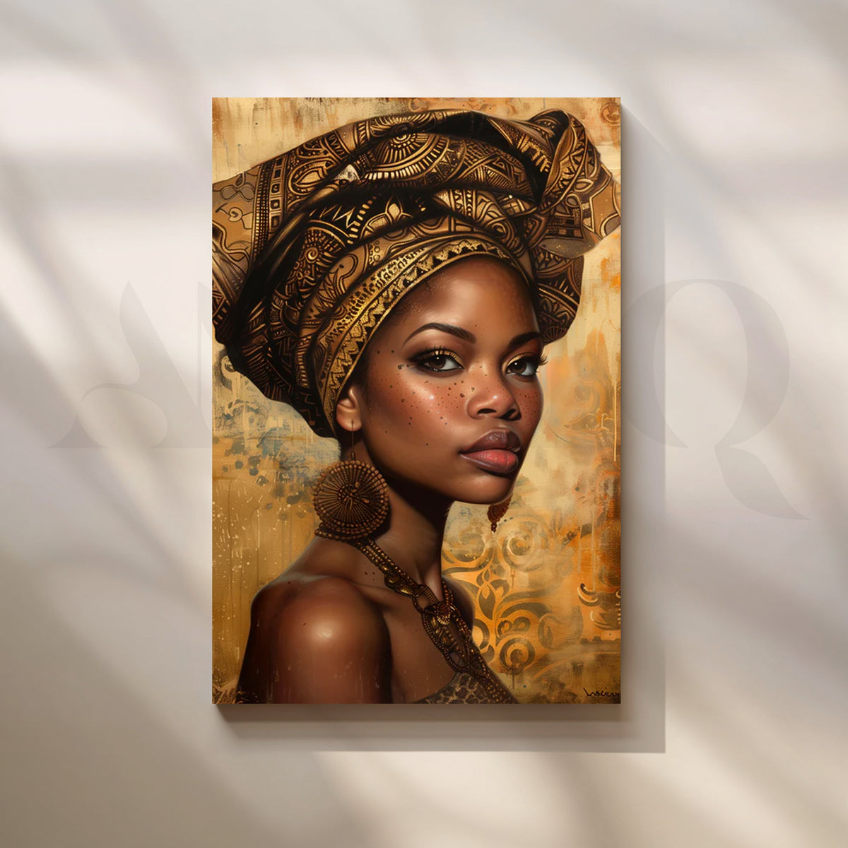 Golden Headdress Muse Canvas Painting for Living Room – Asha Art Studio