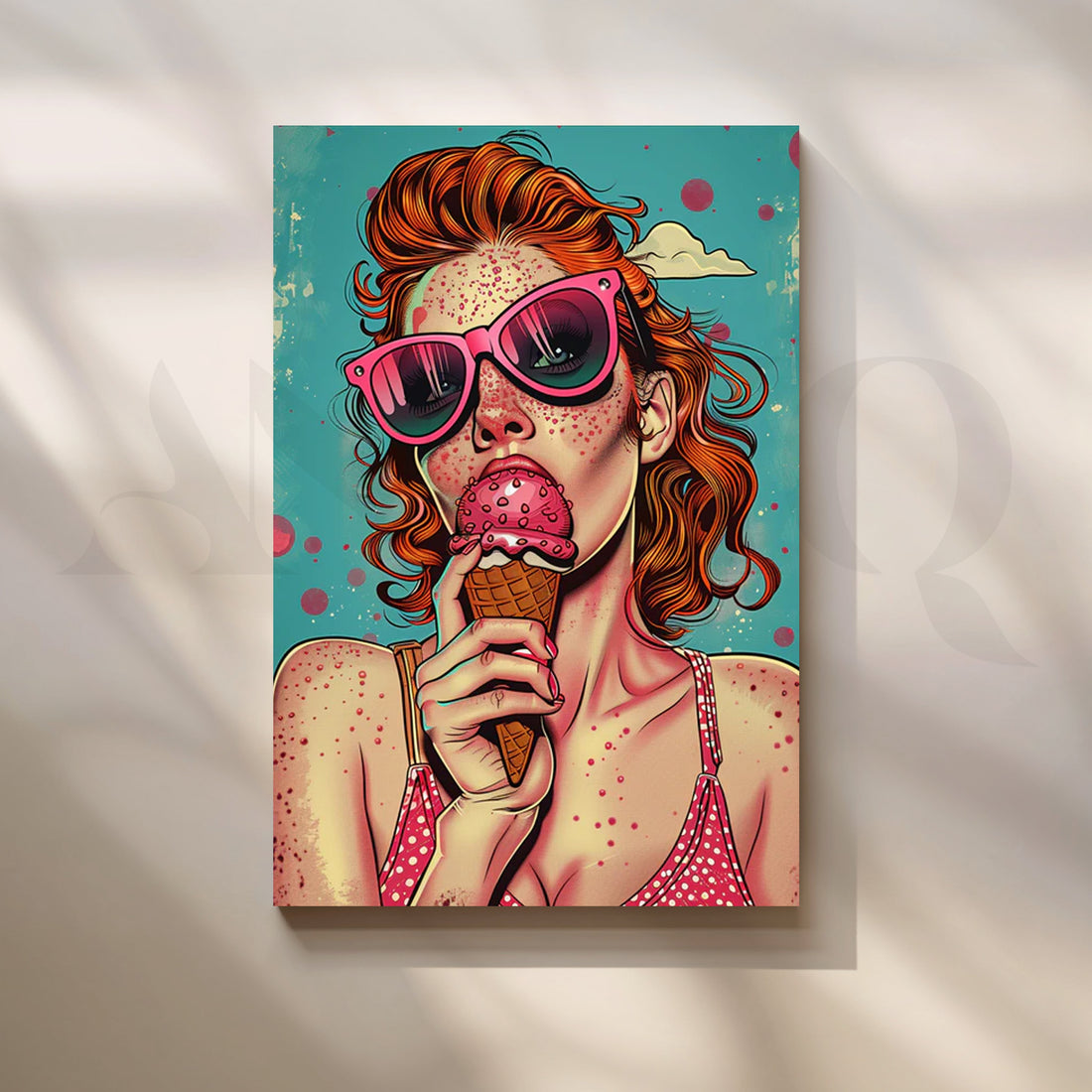 Freckled Girl in Pink Shades with Ice Cream – Asha Art Studio