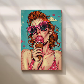 Freckled Girl in Pink Shades with Ice Cream – Asha Art Studio