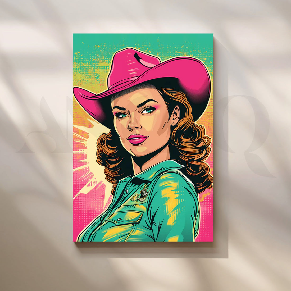 Neon Cowgirl Pop Portrait Canvas Painting for Living Room – Asha Art Studio