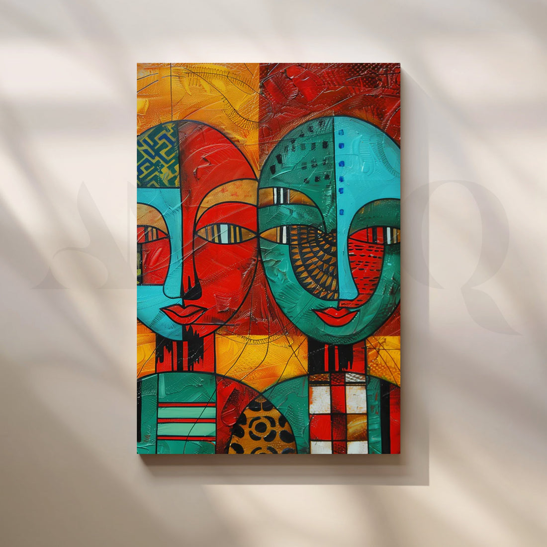Dual Masks Mosaic Canvas Painting for Dining Room – Asha Art Studio