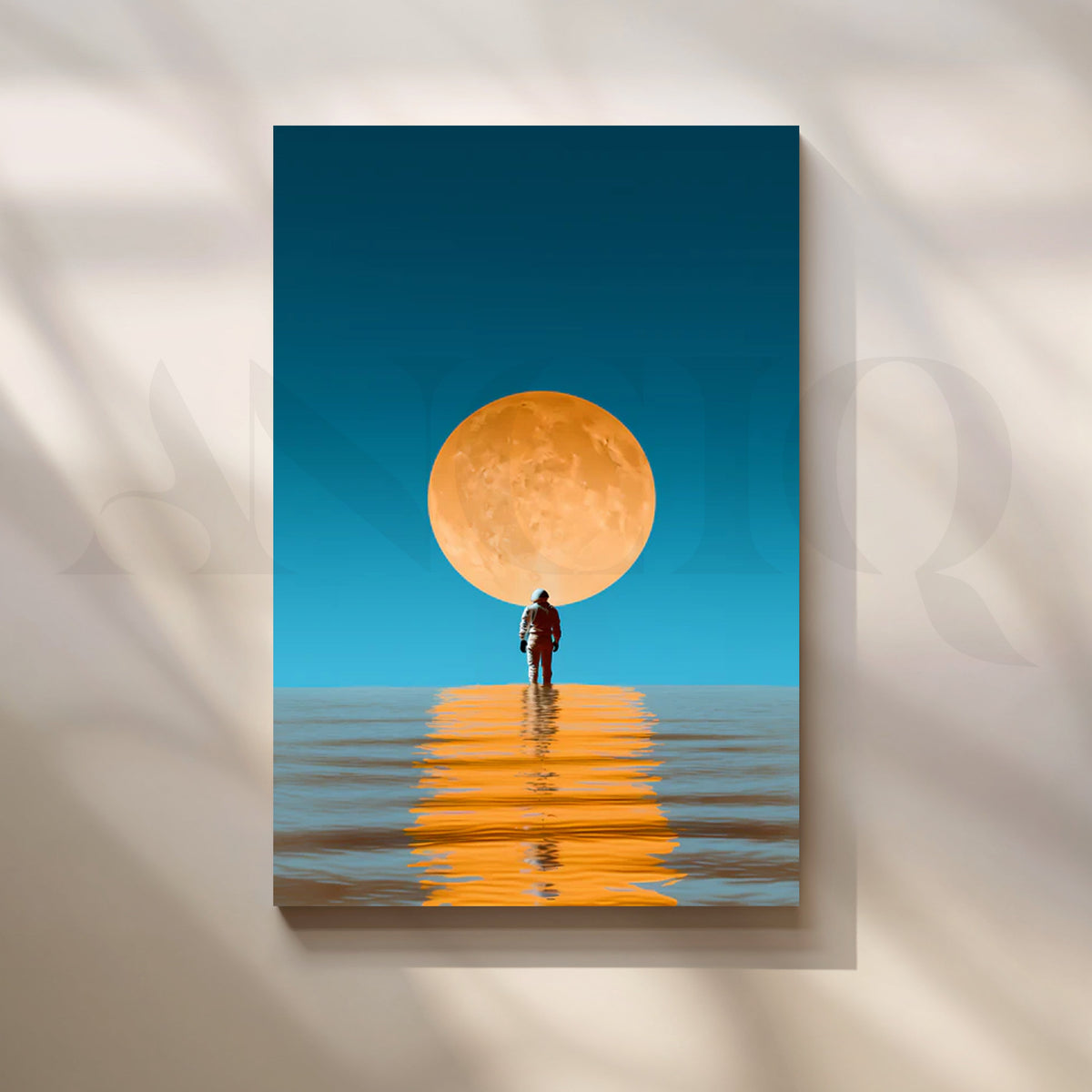 Moonrise Voyager — Surreal Astronaut Seascape Wall Art – Asha Art Studio