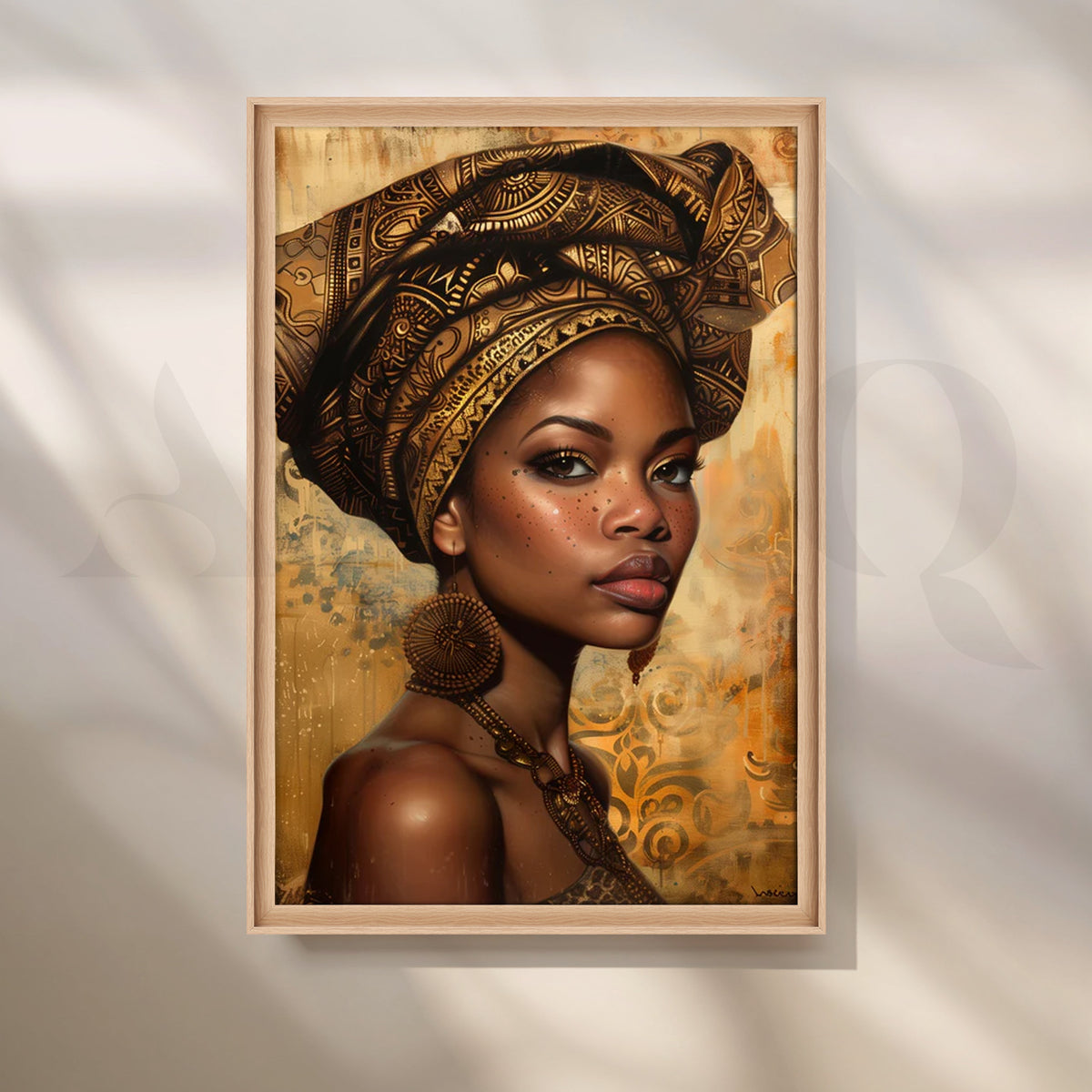 Golden Headdress Muse Canvas Painting for Living Room – Asha Art Studio – Image 5