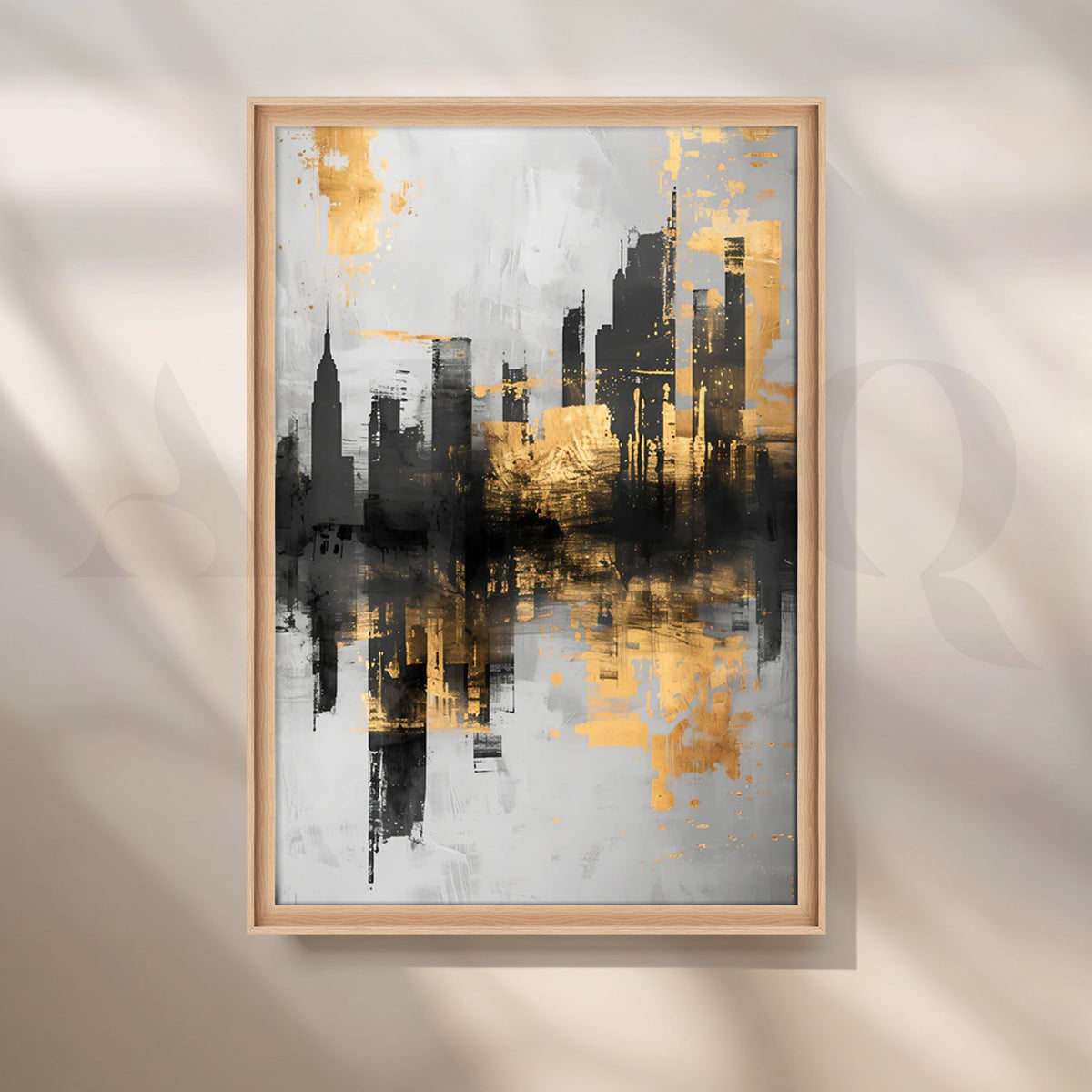 Gilded Skyline Canvas Painting for Home Office – Asha Art Studio – Image 5