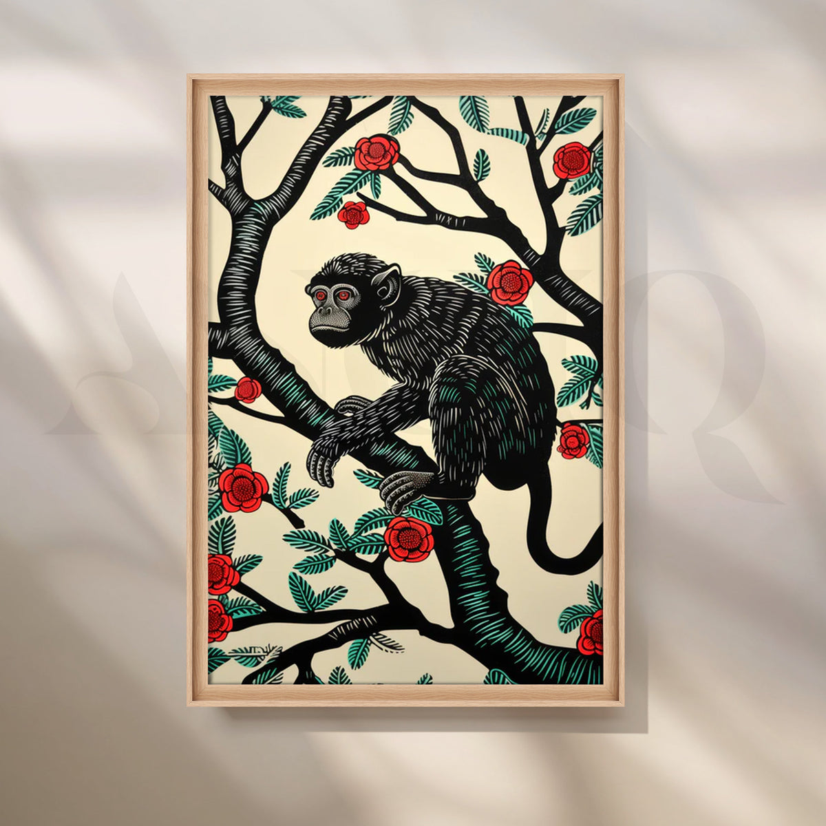 Rose Garden Monkey Canvas Painting for Living Room/Study – Asha Art Studio – Image 5