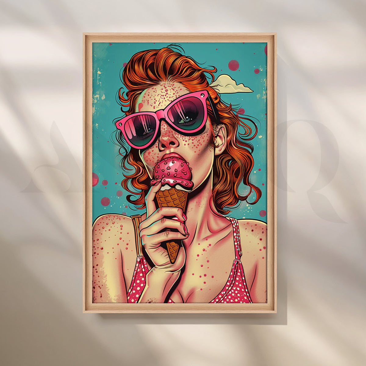 Freckled Girl in Pink Shades with Ice Cream – Asha Art Studio – Image 5