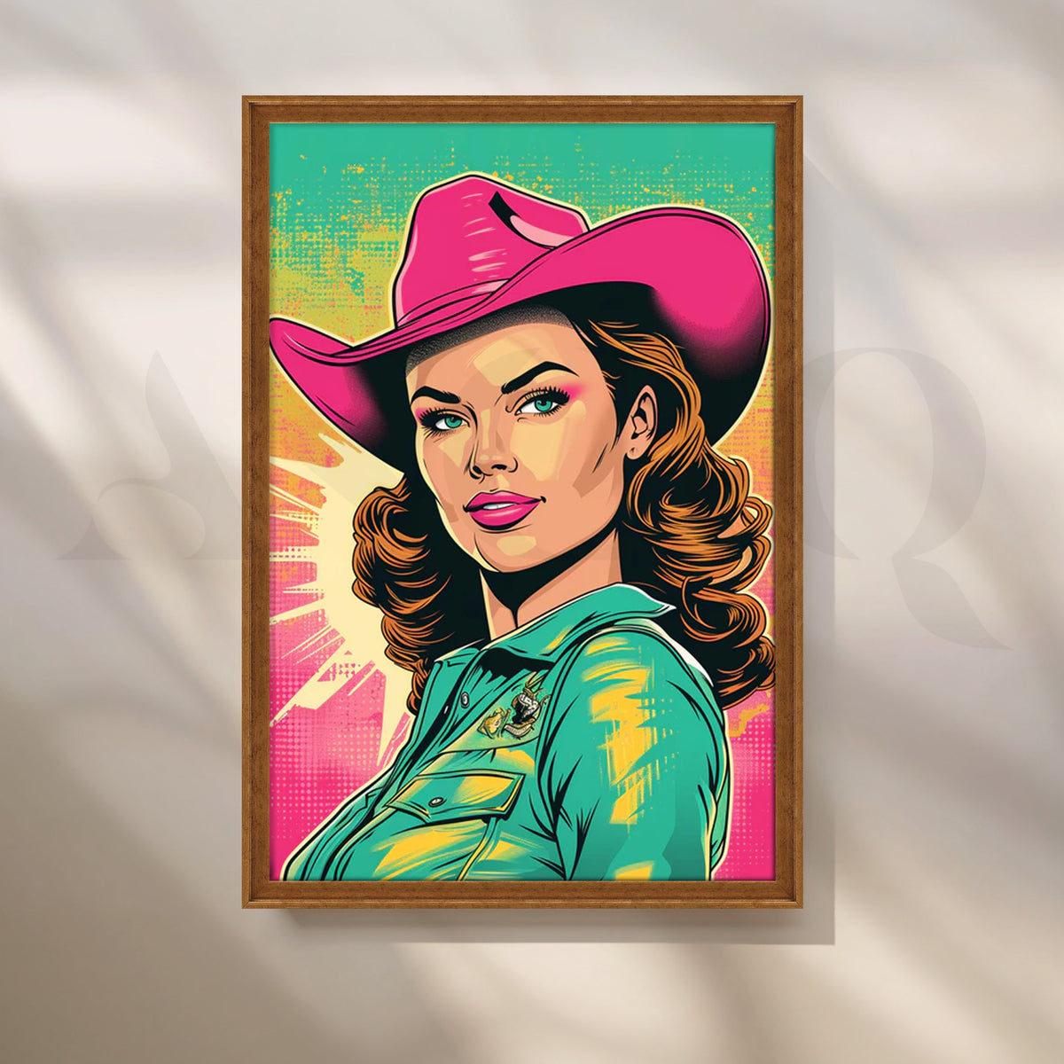 Neon Cowgirl Pop Portrait Canvas Painting for Living Room – Asha Art Studio – Image 6