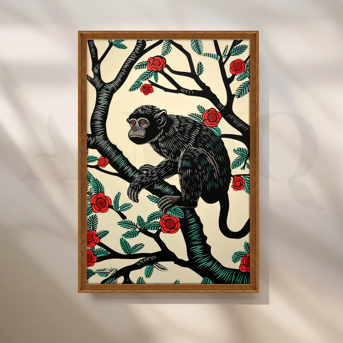 Rose Garden Monkey Canvas Painting for Living Room/Study – Asha Art Studio – Image 6