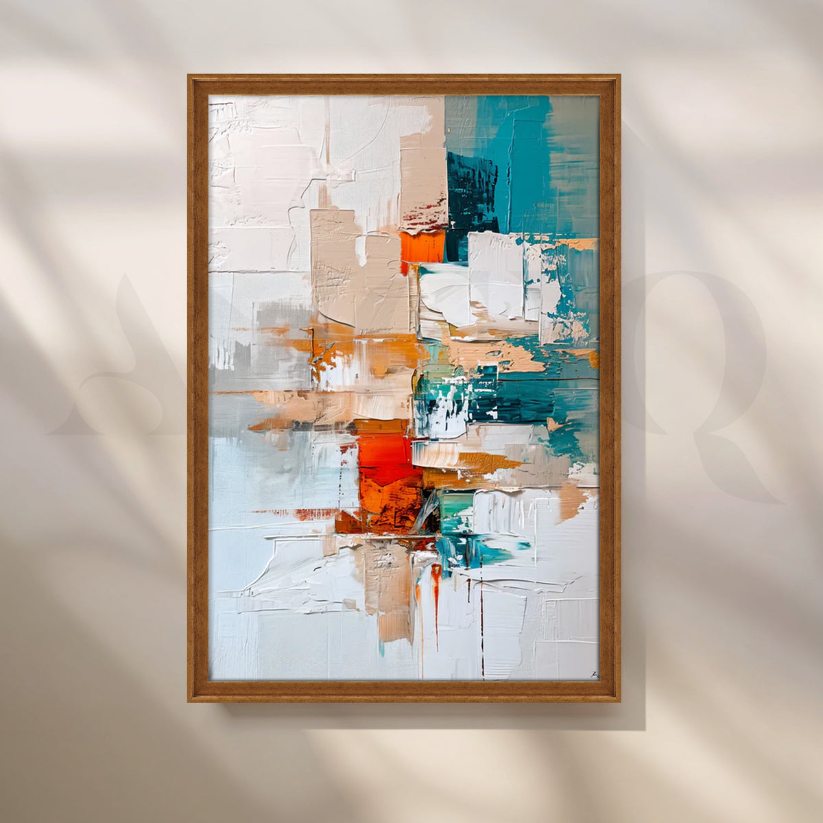 Teal & Ember Abstraction Canvas Painting for Living Room – Asha Art Studio – Image 6