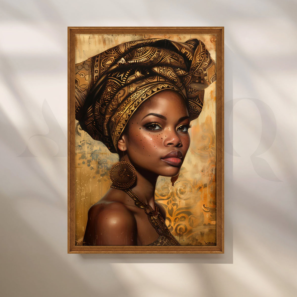 Golden Headdress Muse Canvas Painting for Living Room – Asha Art Studio – Image 6