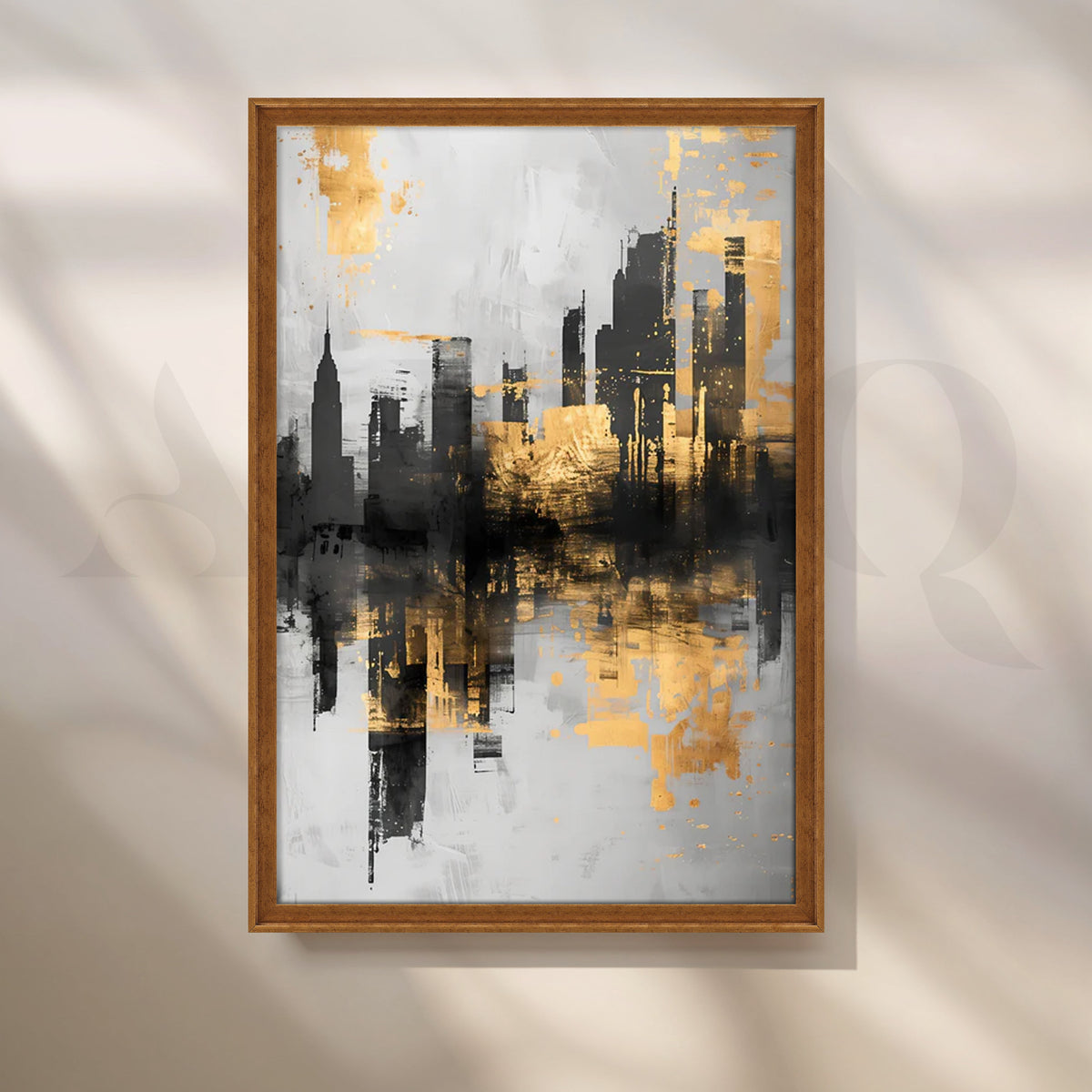 Gilded Skyline Canvas Painting for Home Office – Asha Art Studio – Image 6