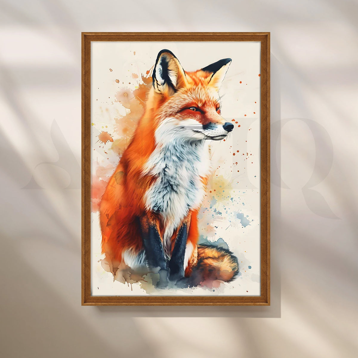 Crimson Fox Watercolor Canvas Painting for Living Room – Asha Art Studio – Image 6