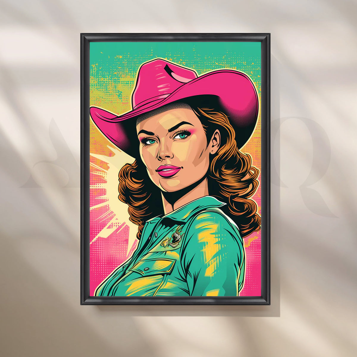 Neon Cowgirl Pop Portrait Canvas Painting for Living Room – Asha Art Studio – Image 3