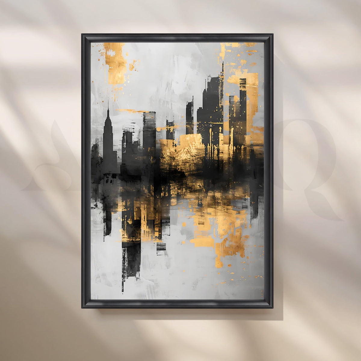 Gilded Skyline Canvas Painting for Home Office – Asha Art Studio – Image 3