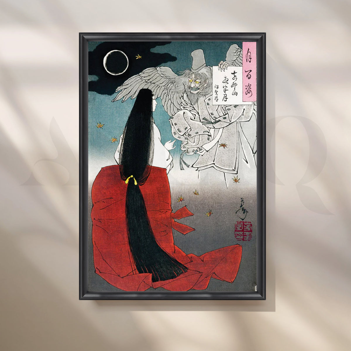 Moonlit Yokai Encounter Canvas Painting for Living Room & Study – Asha Art Studio – Image 3