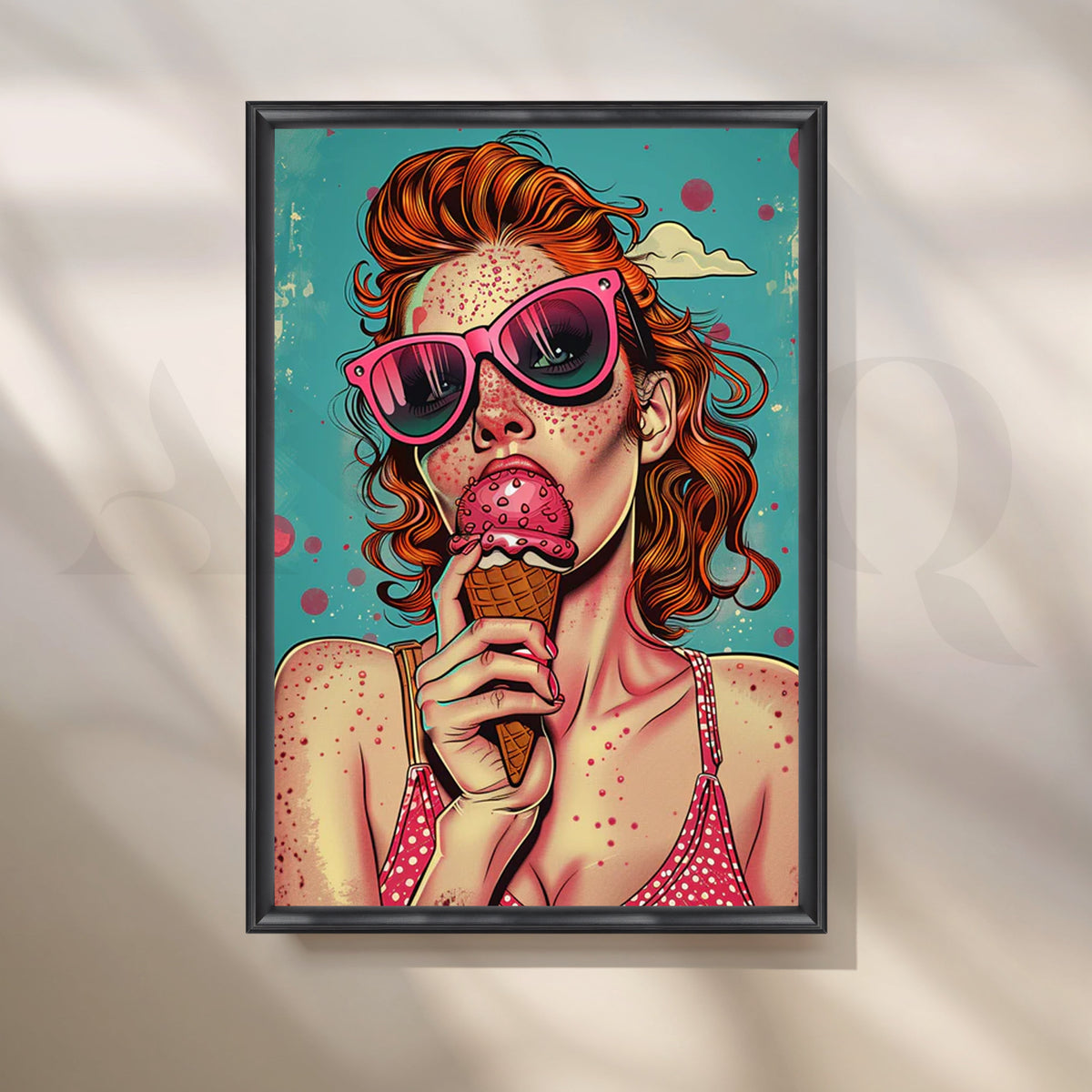Freckled Girl in Pink Shades with Ice Cream – Asha Art Studio – Image 3